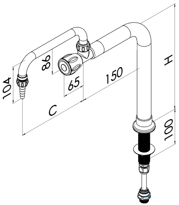 PVDF Valve Special Water on a Column with Swivel Spout and Inner Plastic Tubing